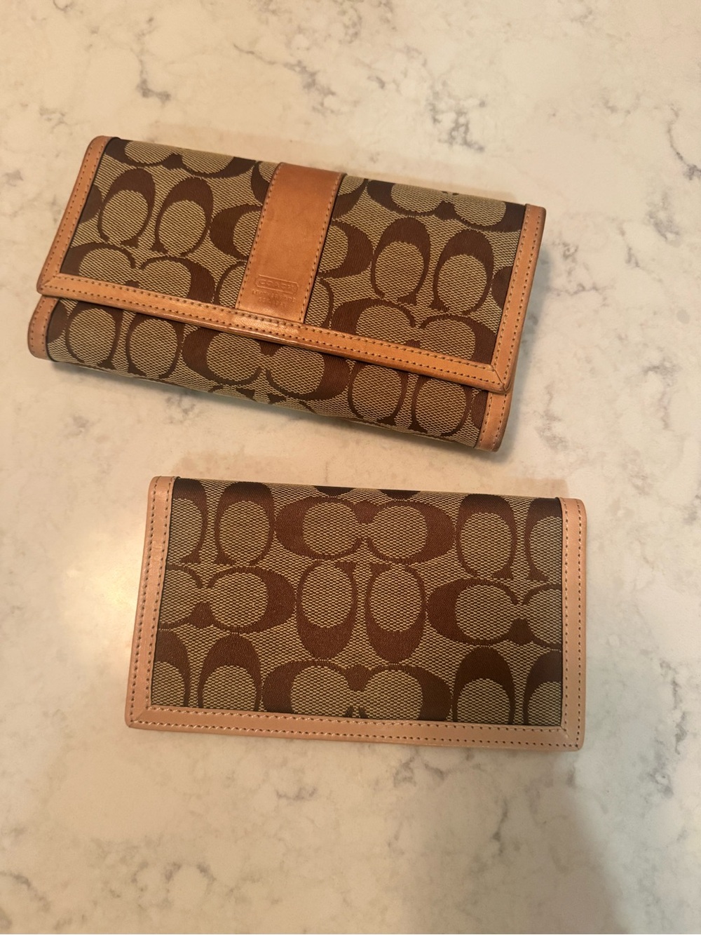 Coach Signature Canvas Wallets in Brown and Tan